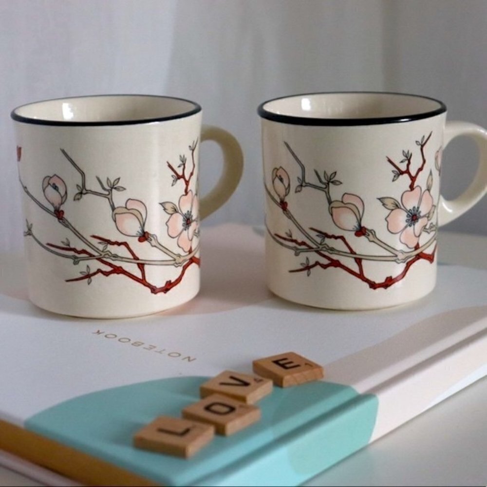 ARKLOW Honey Stone Floral Coffee Cups | Made in Ireland | Set  of 2